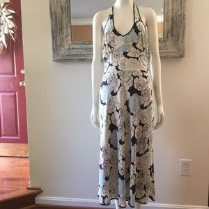 J Crew White Navy Blue Floral Halter Dress Size 4